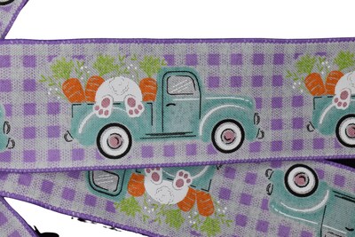 Easter Wired Wreath Bow - Bunny Truck - Purple Plaid - image3